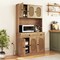 71" Tall Natural Wooden Kitchen Storage Cabinet with Drawers and Adjustable Shelves and Rattan Doors